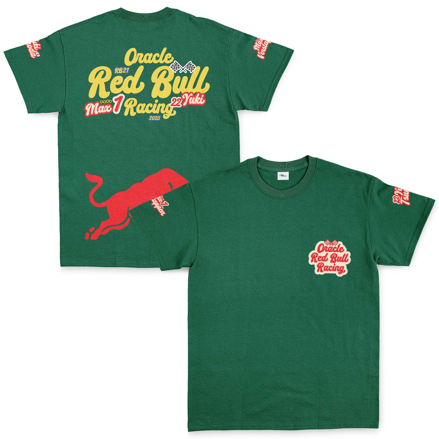 Oracle Red Bull Racing 2025 Max & Yuki Fan Edition Tişört L - Nefti Yeşili