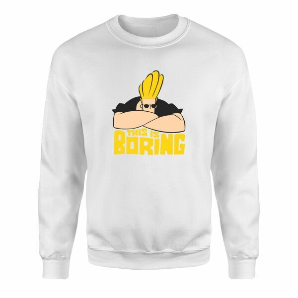 This is Boring | Johnny Bravo Sweatshirt S - Beyaz