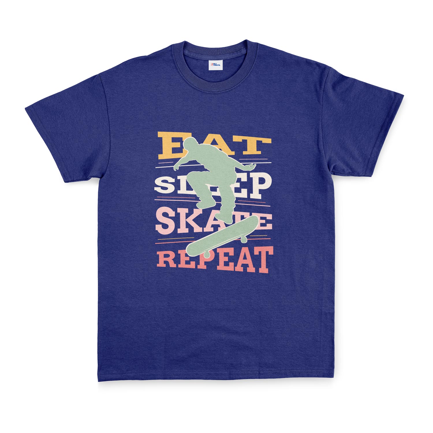 Eat Sleep Skate Repeat Tişört XL - İndigo Mavisi