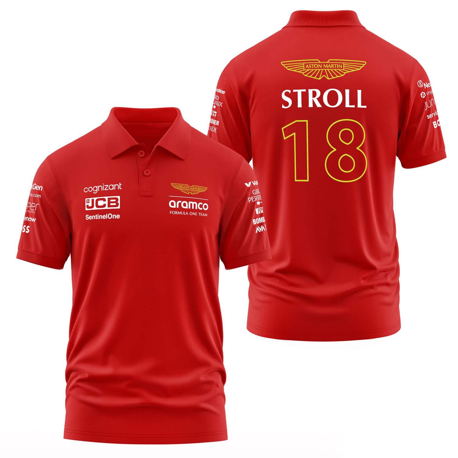 Lance Stroll 18 | Aston Martin Polo Tişört L - Kırmızı