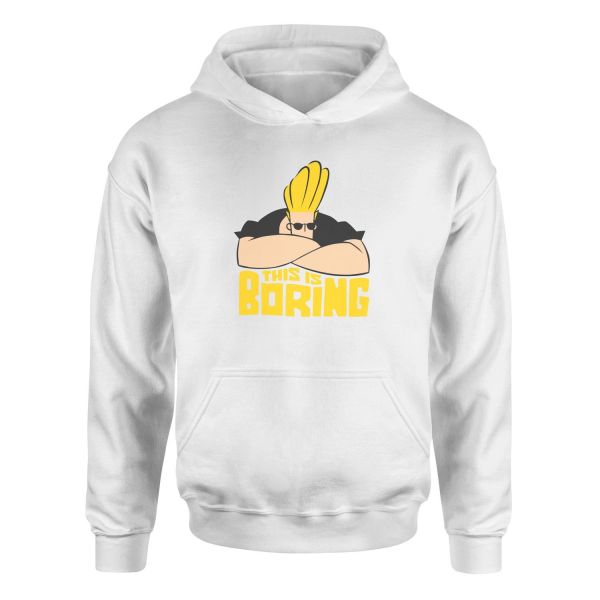 This is Boring | Johnny Bravo Hoodie XL - Beyaz
