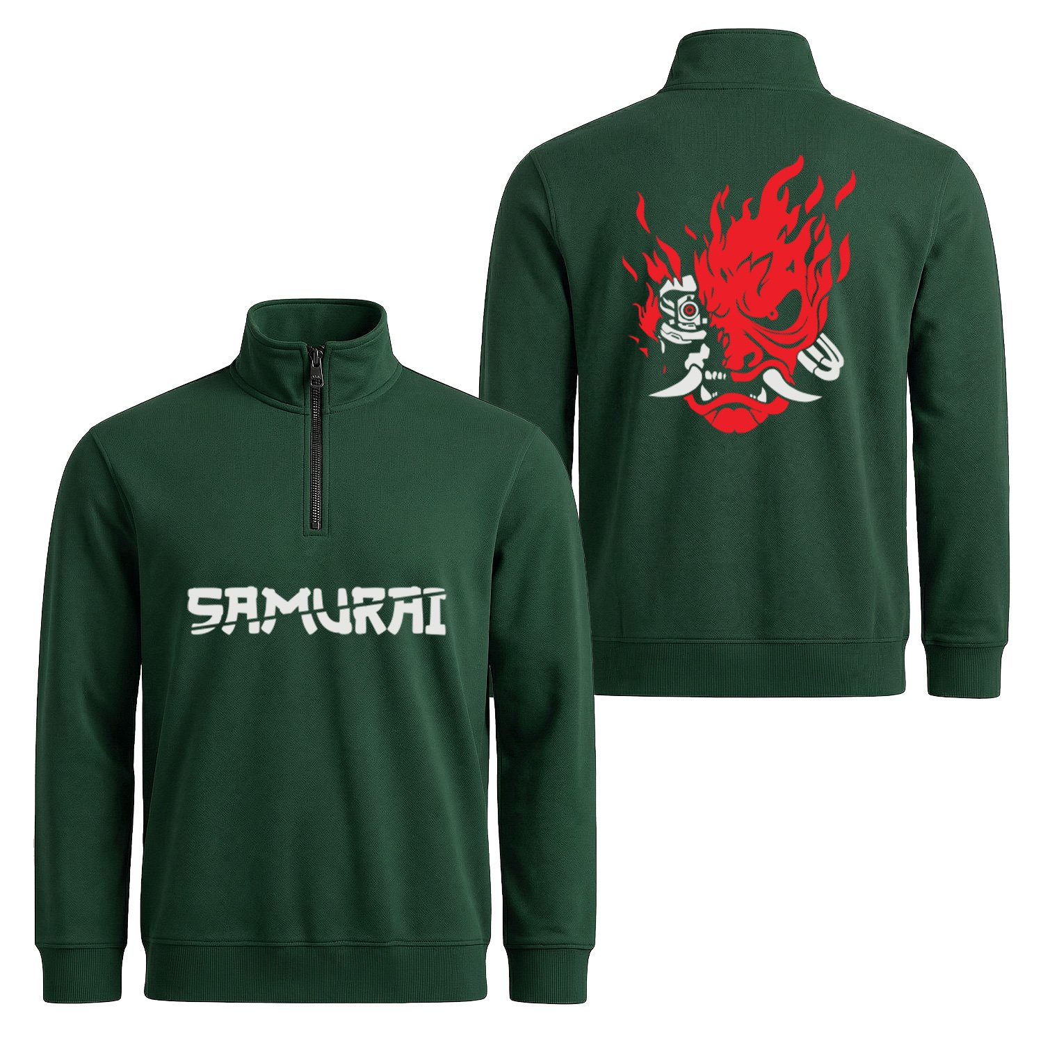 Wake Up, Samurai | CYBERPUNK Yarım Fermuarlı Sweatshirt S - Nefti Yeşili