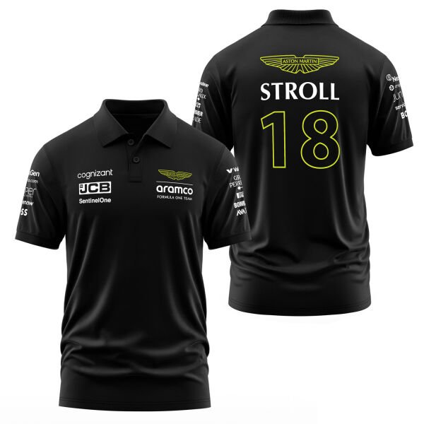 Lance Stroll 18 | Aston Martin Polo Tişört S - Siyah