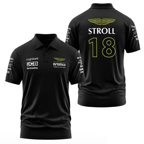 Lance Stroll 18 | Aston Martin Polo Tişört M - Siyah