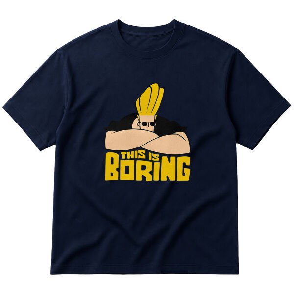 This is Boring | Johnny Bravo Oversize Tişört S - İndigo Mavisi