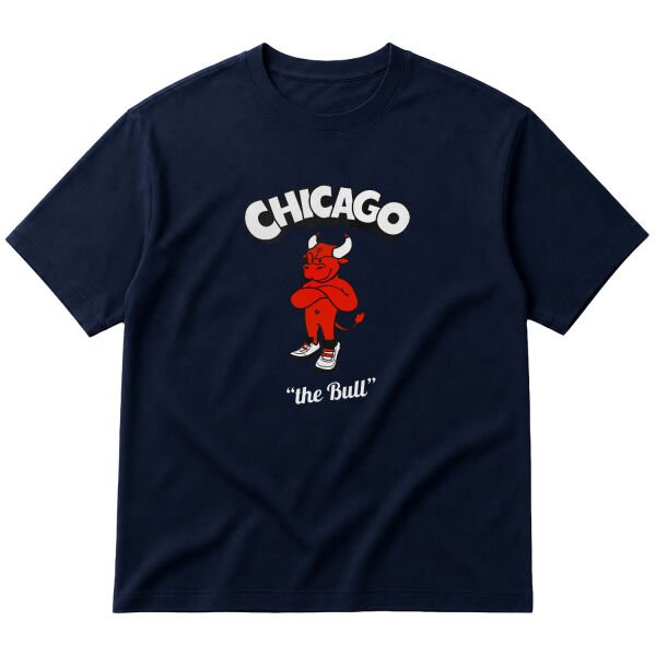 Chicago Cartoon Oversize Tişört M - İndigo Mavisi