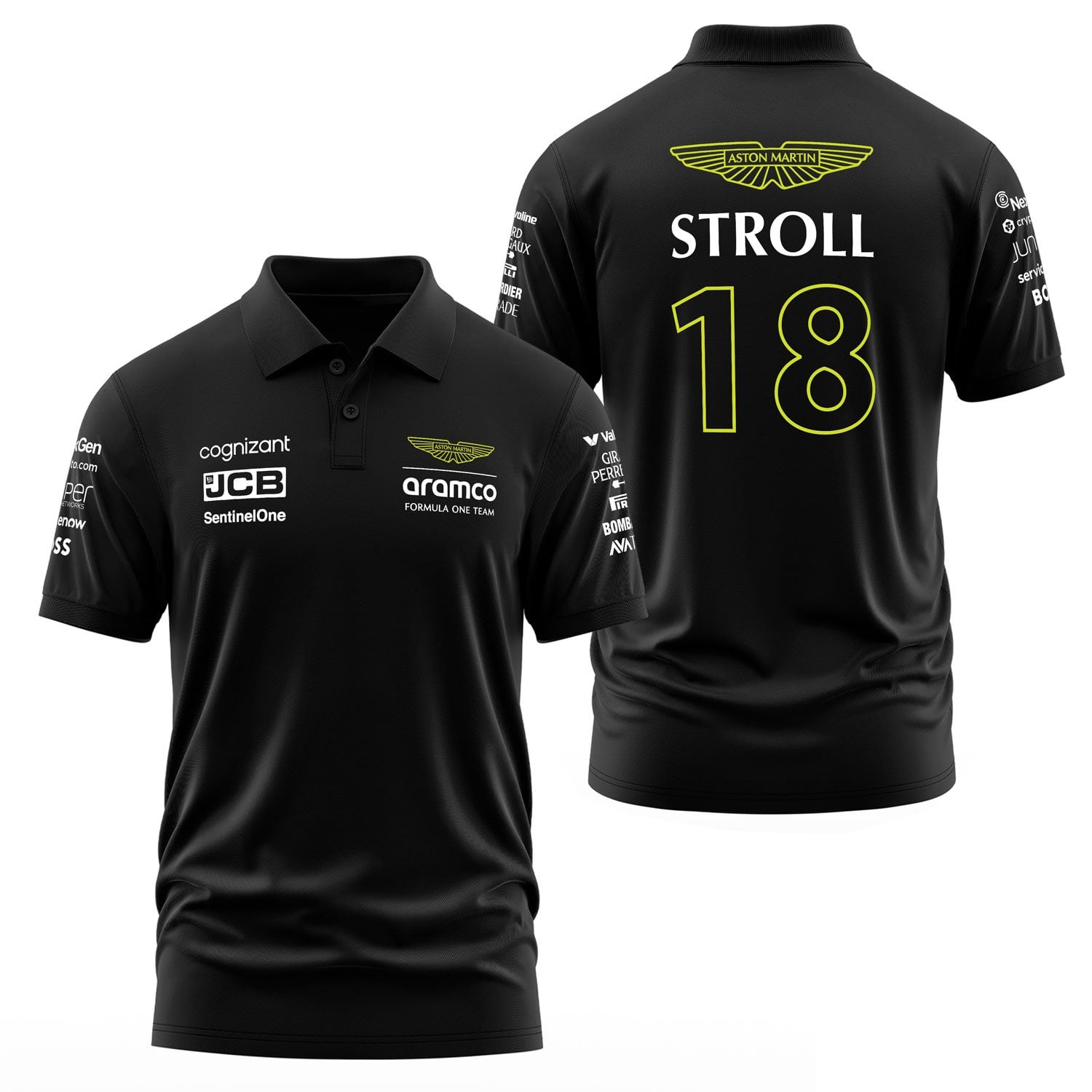 Lance Stroll 18 | Aston Martin Polo Tişört XXL - Siyah