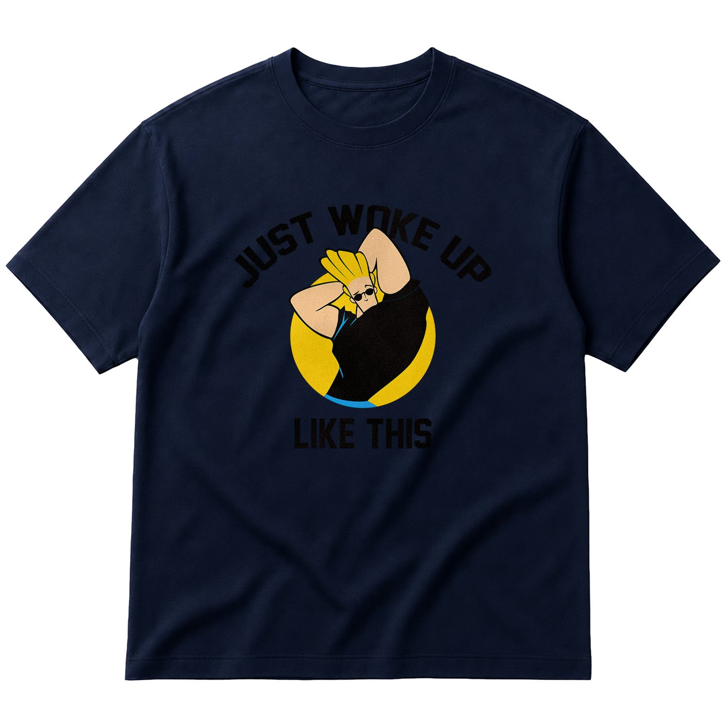 Just Woke Up Like This | Johnny Bravo Oversize Tişört S - İndigo Mavisi