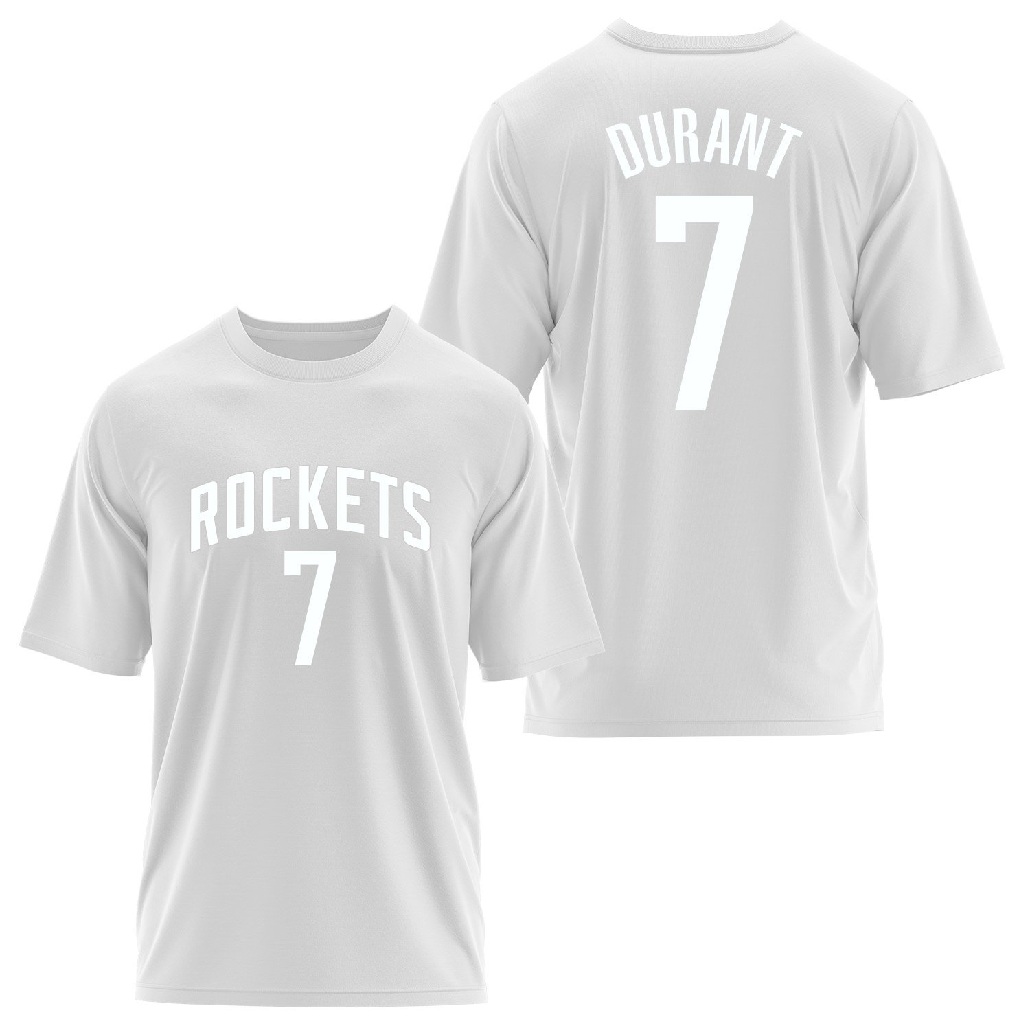 Kevin Durant 7 Rockets Jersey Oversize Tişört L - Beyaz