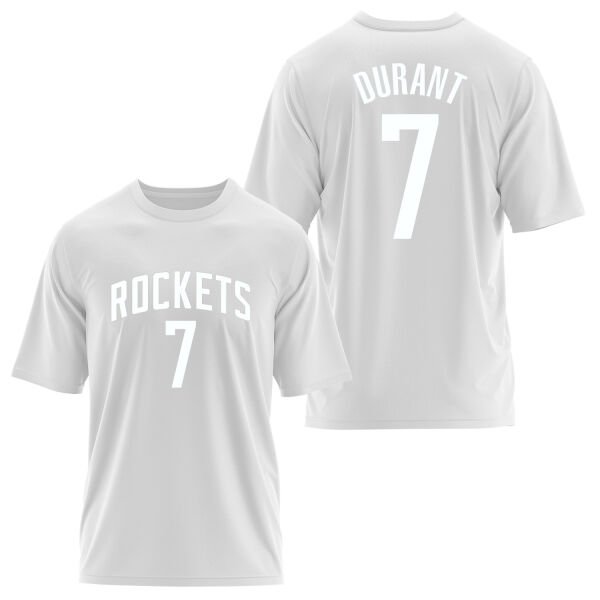 Kevin Durant 7 Rockets Jersey Oversize Tişört L - Beyaz
