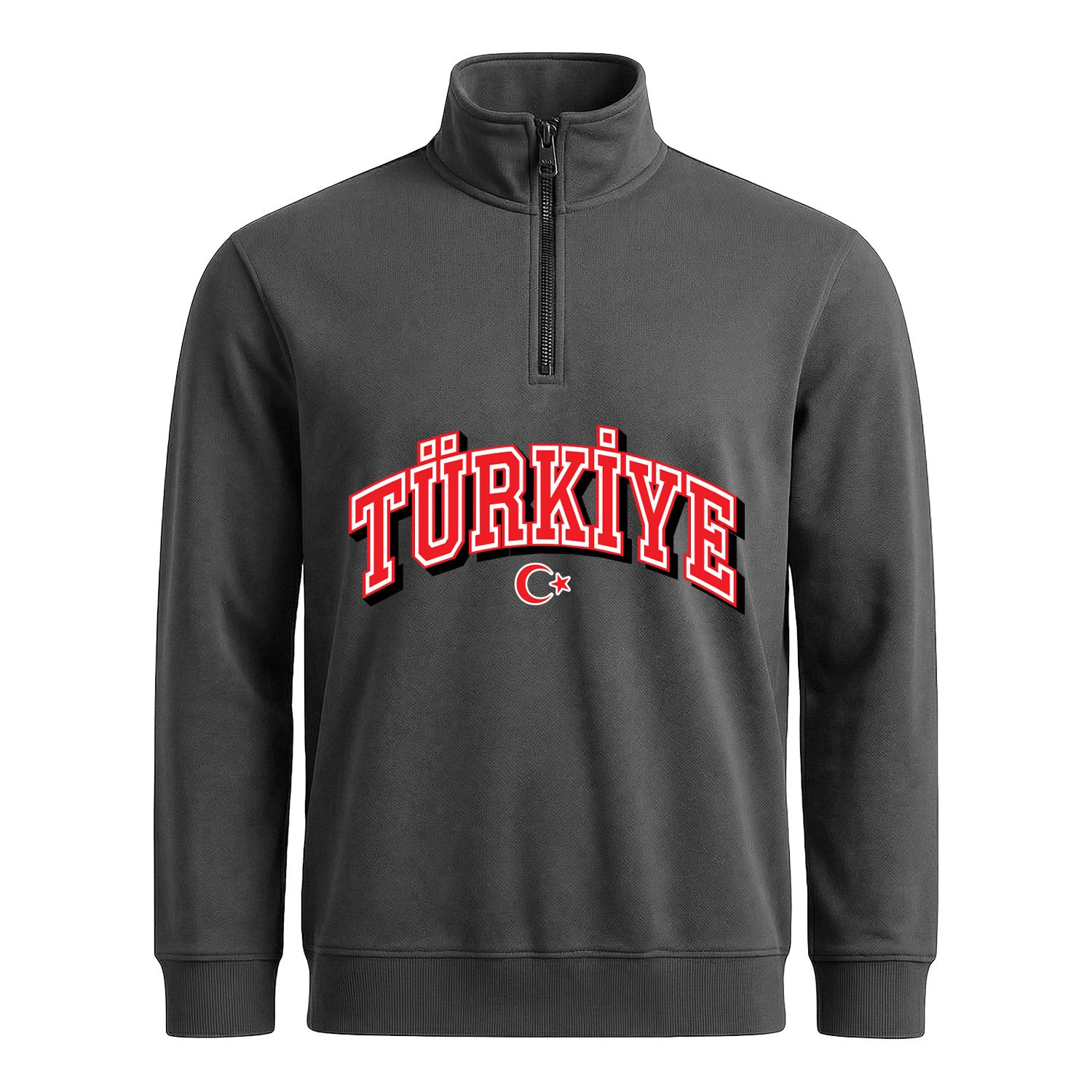 Türkiye 2026 Varsity Yarım Fermuarlı Sweatshirt XL - Füme
