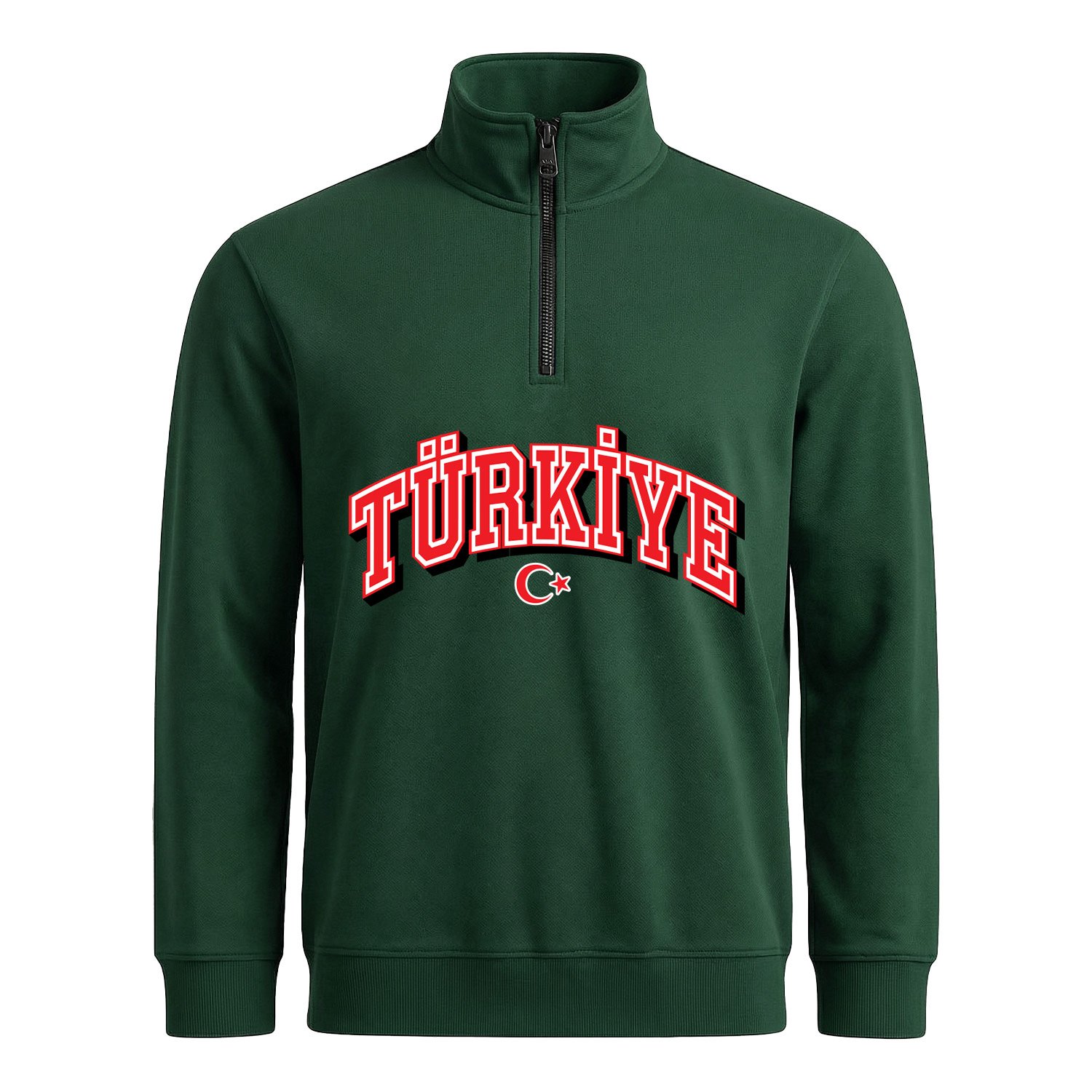 Türkiye 2026 Varsity Yarım Fermuarlı Sweatshirt XXL - Nefti Yeşili