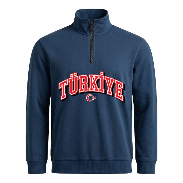 Türkiye 2026 Varsity Yarım Fermuarlı Sweatshirt M - İndigo Mavisi