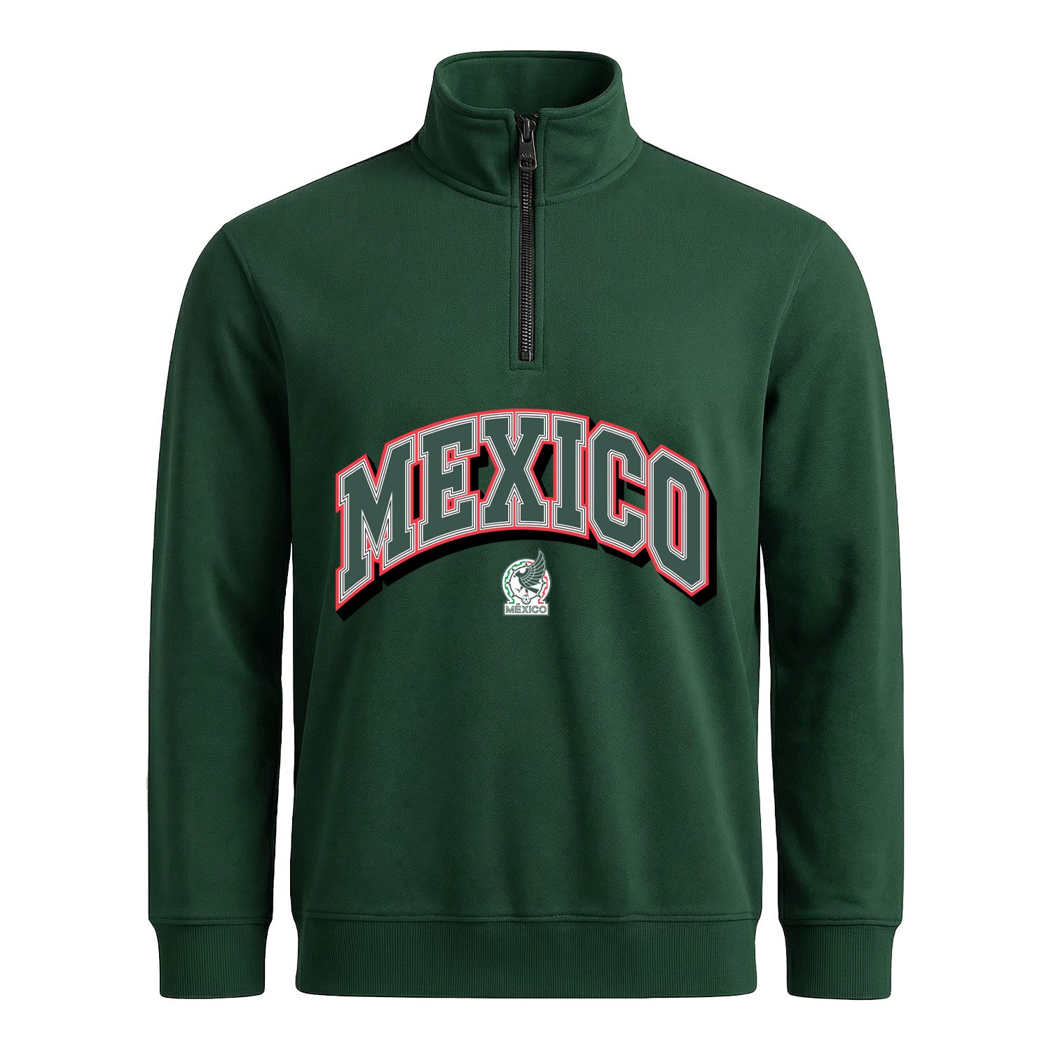 Meksika 2026 Varsity Yarım Fermuarlı Sweatshirt XL - Nefti Yeşili