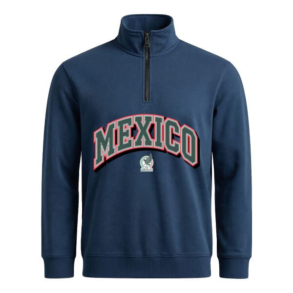 Meksika 2026 Varsity Yarım Fermuarlı Sweatshirt XL - İndigo Mavisi