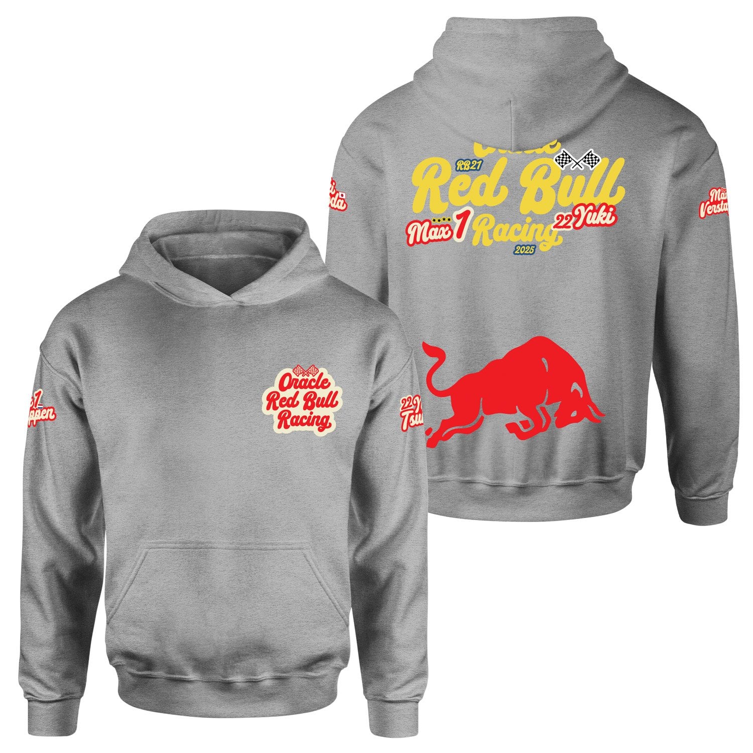 Oracle Red Bull Racing 2025 Max & Yuki Fan Edition Hoodie M - Gri