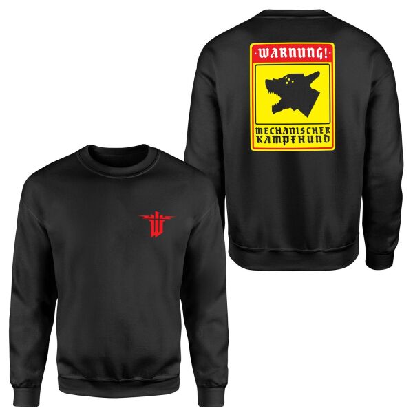 WARNUNG! Mechanischer Kampfhund | Wolfenstein Sweatshirt S - Siyah