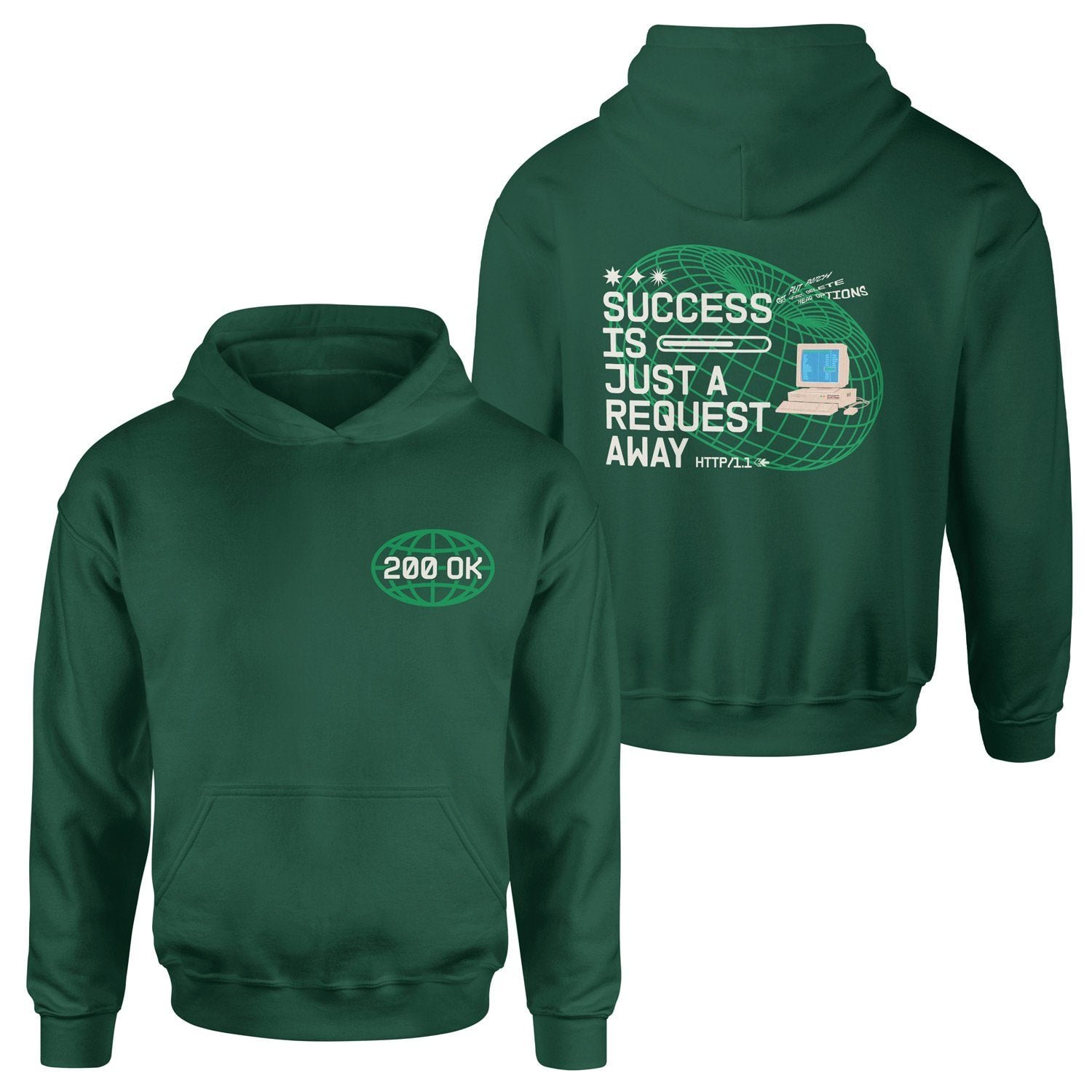 HTTP 200 OK: Success Is Just A Request Away Hoodie S - Nefti Yeşili