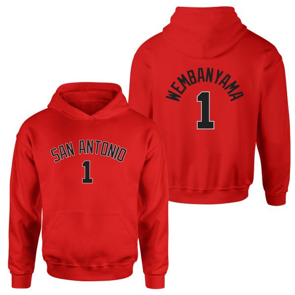 Victor Wembanyama 1 San Antonio Forma Hoodie XL - Kırmızı