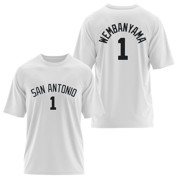 Victor Wembanyama 1 San Antonio Forma Oversize Tişört S - Beyaz