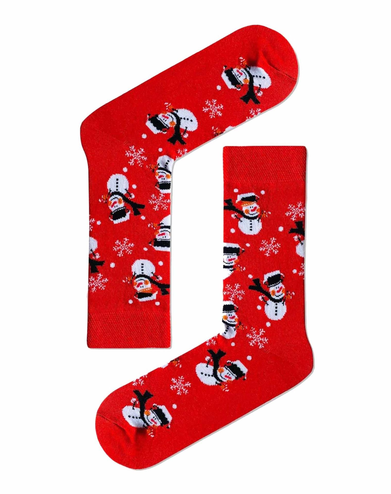 Kardan Adam Desenli Kırmızı Çorap