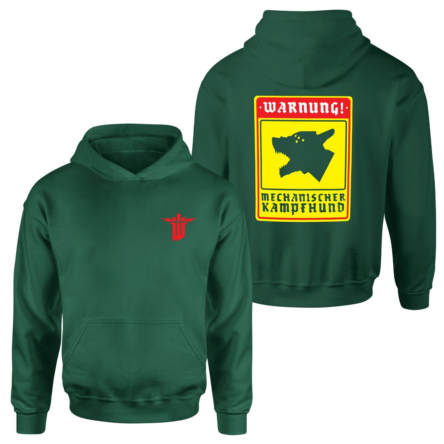 WARNUNG! Mechanischer Kampfhund | Wolfenstein Hoodie L - Nefti Yeşili