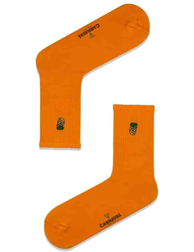 Ananas Nakışlı Turuncu Spor Çorap