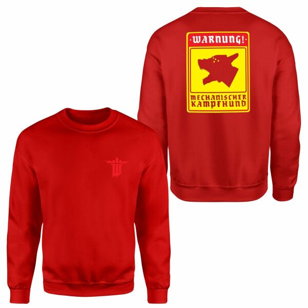 WARNUNG! Mechanischer Kampfhund | Wolfenstein Sweatshirt M - Kırmızı