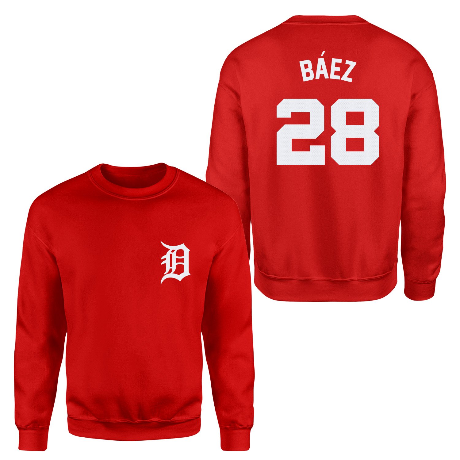 Javier Baez 28 Detroit Tigers Jersey Sweatshirt L - Kırmızı