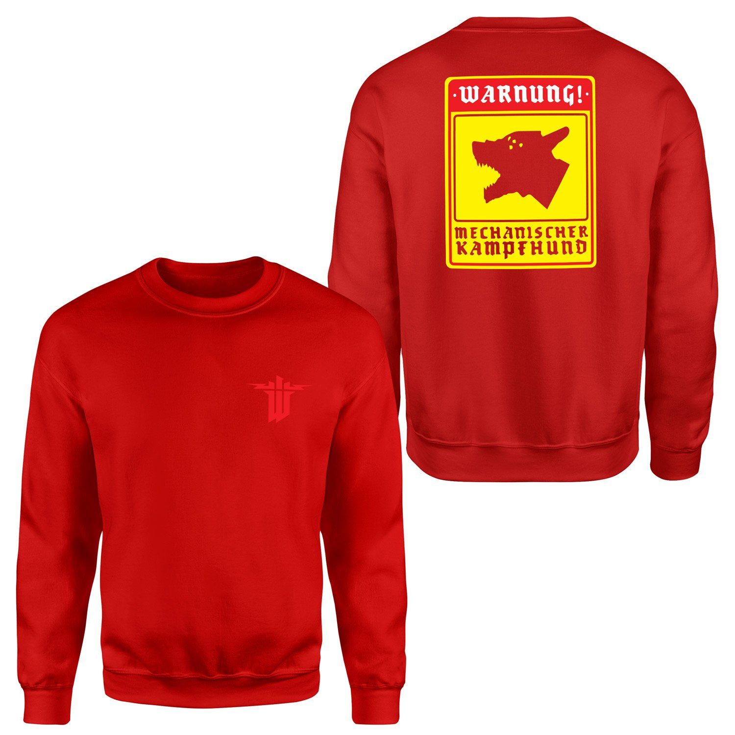 WARNUNG! Mechanischer Kampfhund | Wolfenstein Sweatshirt XL - Kırmızı