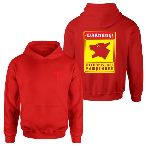 WARNUNG! Mechanischer Kampfhund | Wolfenstein Hoodie L - Kırmızı