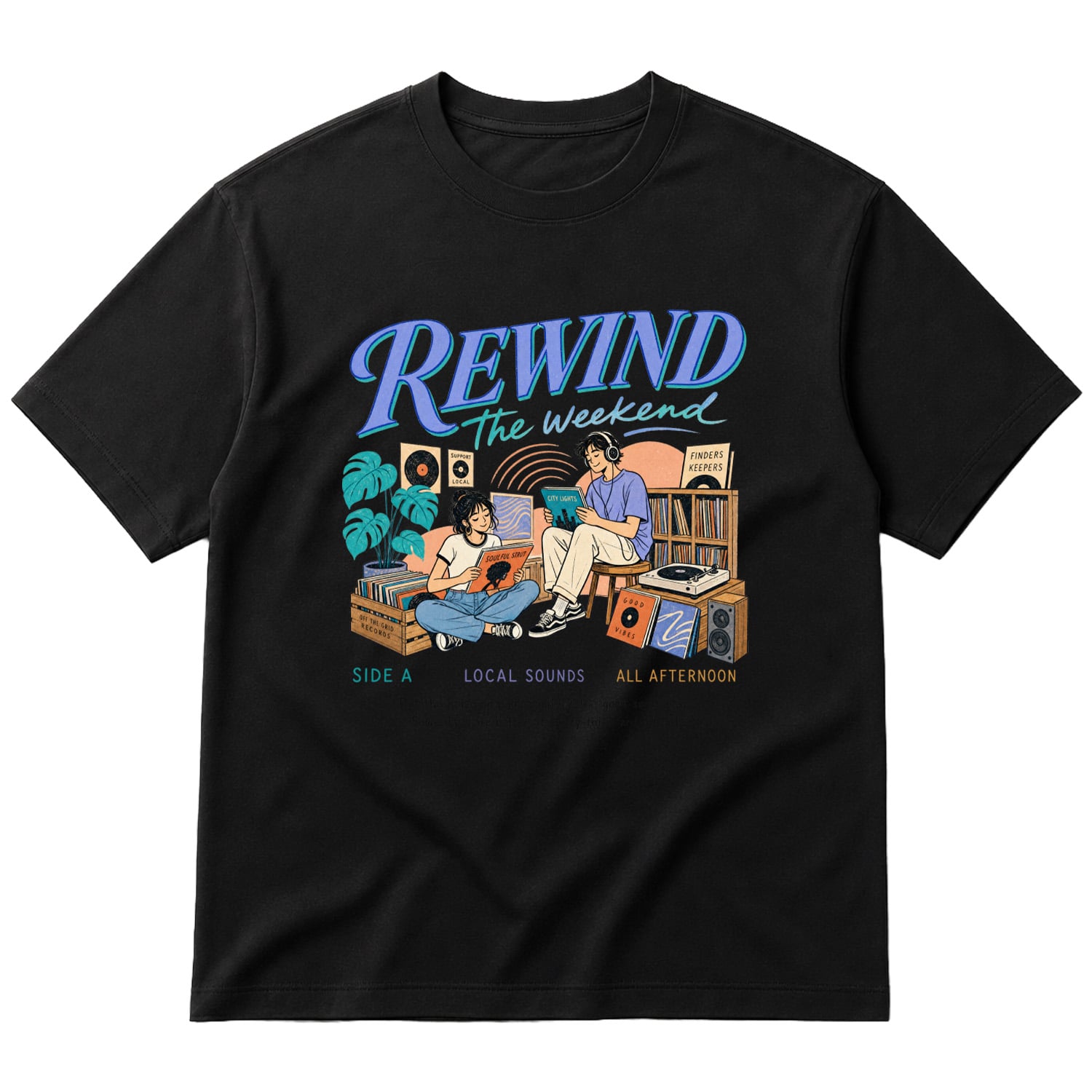 Rewind the Weekend Oversize Tişört XL - Siyah