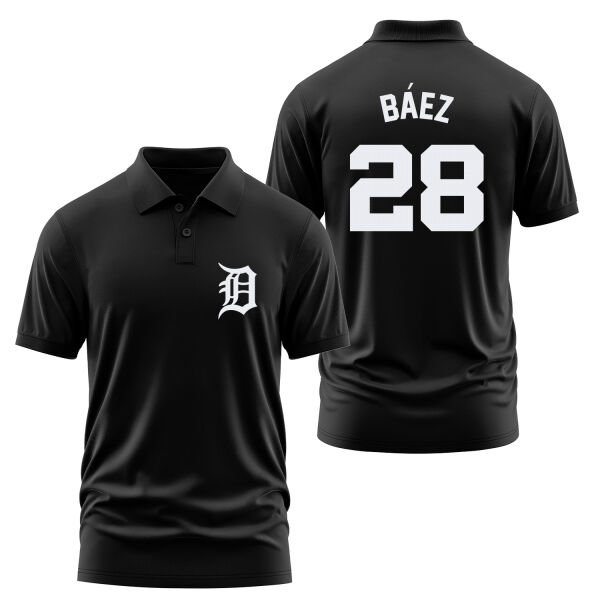 Javier Baez 28 Detroit Tigers Jersey Polo Tişört L - Siyah
