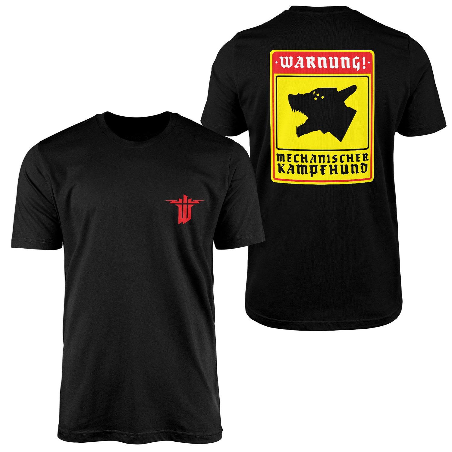 WARNUNG! Mechanischer Kampfhund | Wolfenstein Tişört S - Siyah