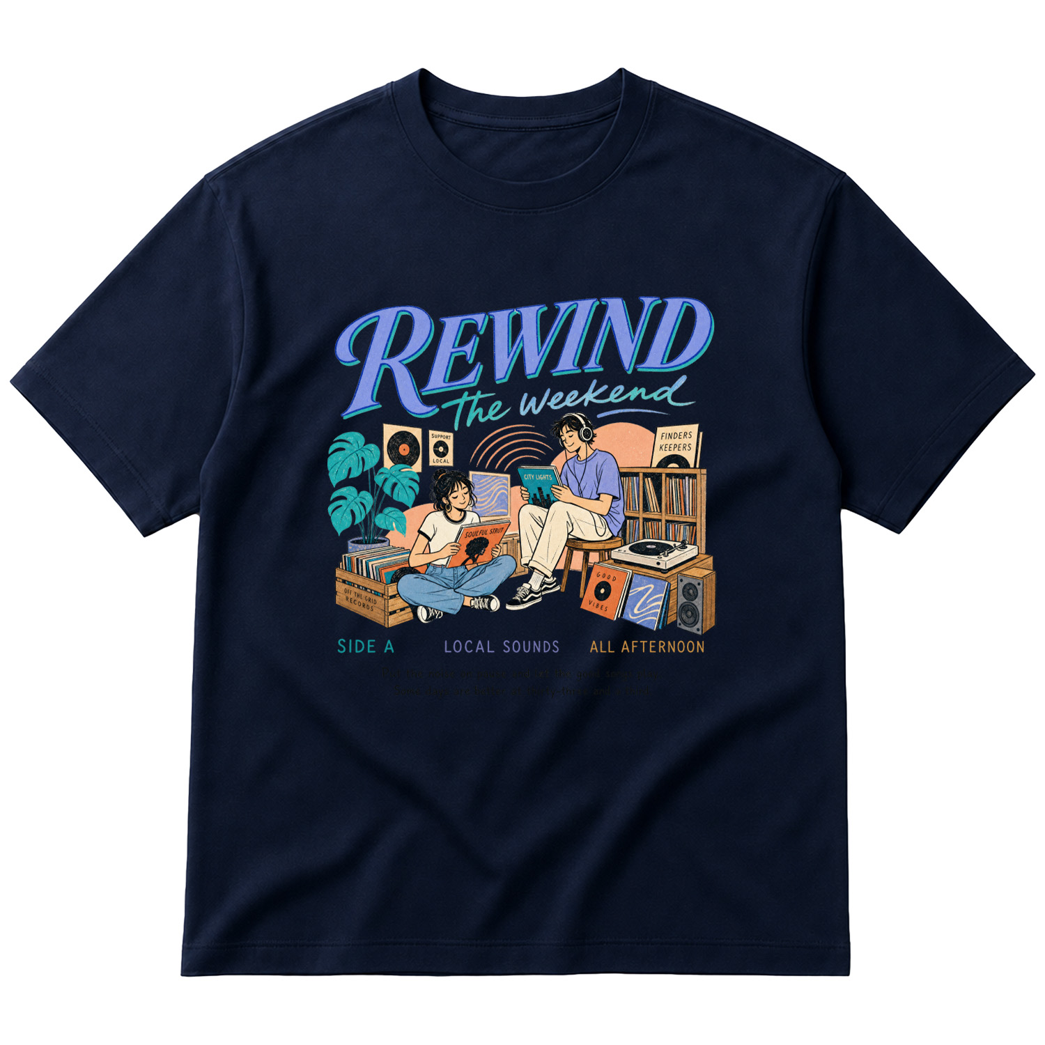 Rewind the Weekend Oversize Tişört XL - İndigo Mavisi