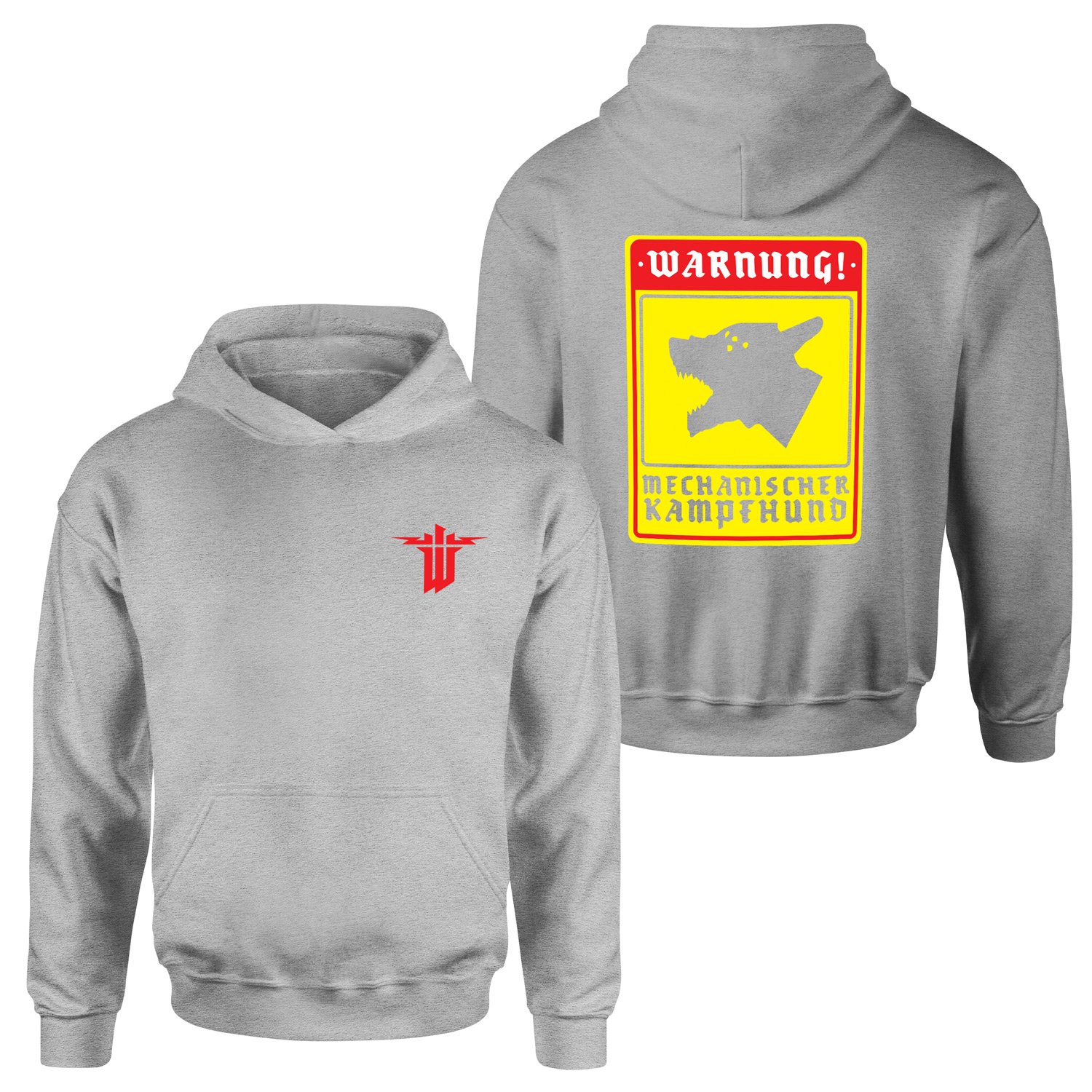WARNUNG! Mechanischer Kampfhund | Wolfenstein Hoodie L - Gri