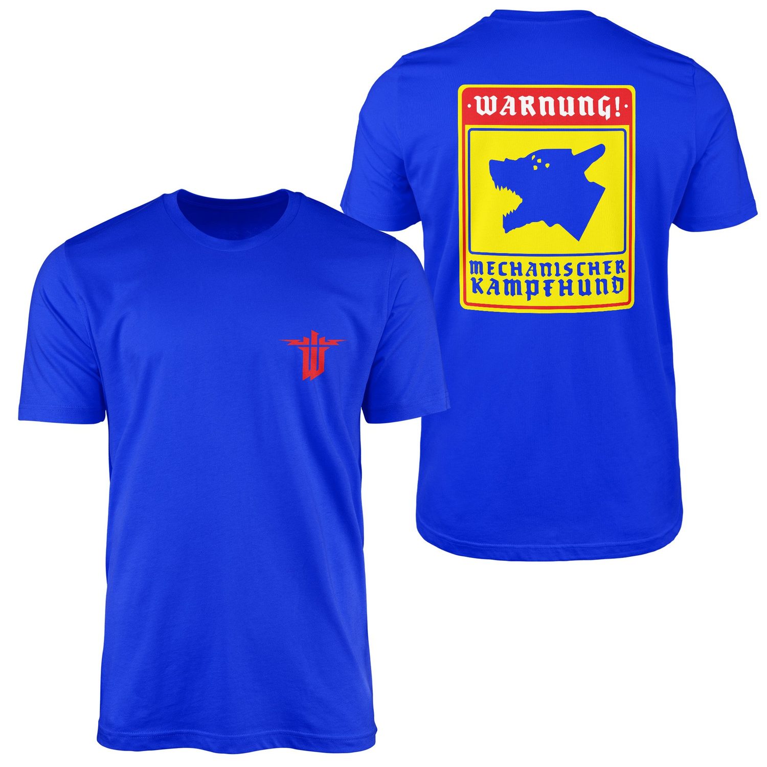 WARNUNG! Mechanischer Kampfhund | Wolfenstein Tişört XL - Mavi