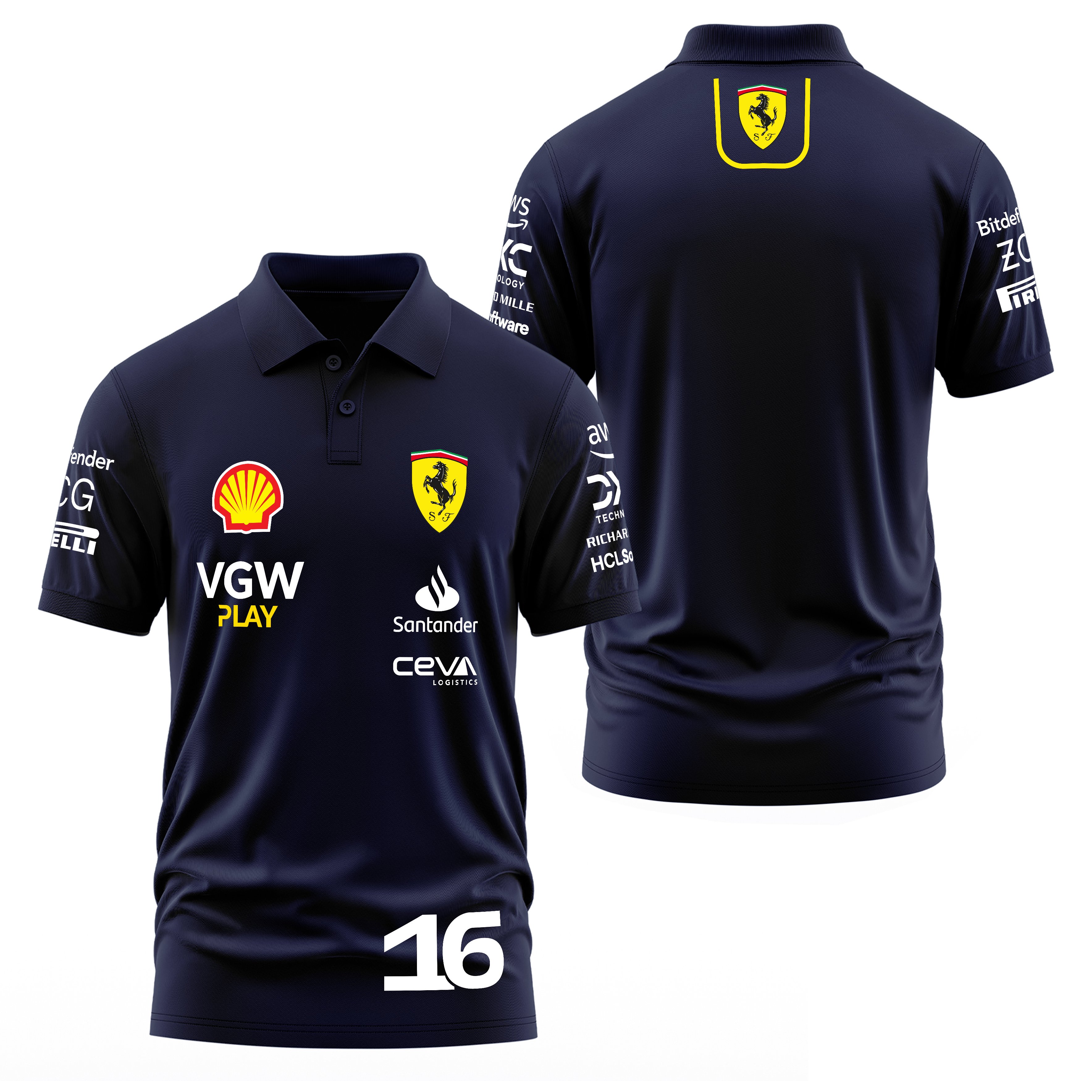 Scuderia Ferrari 2024 Charles Leclerc 16 Driver Edition Polo Tişört