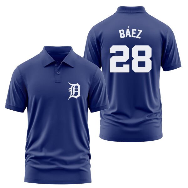 Javier Baez 28 Detroit Tigers Jersey Polo Tişört S - İndigo Mavisi