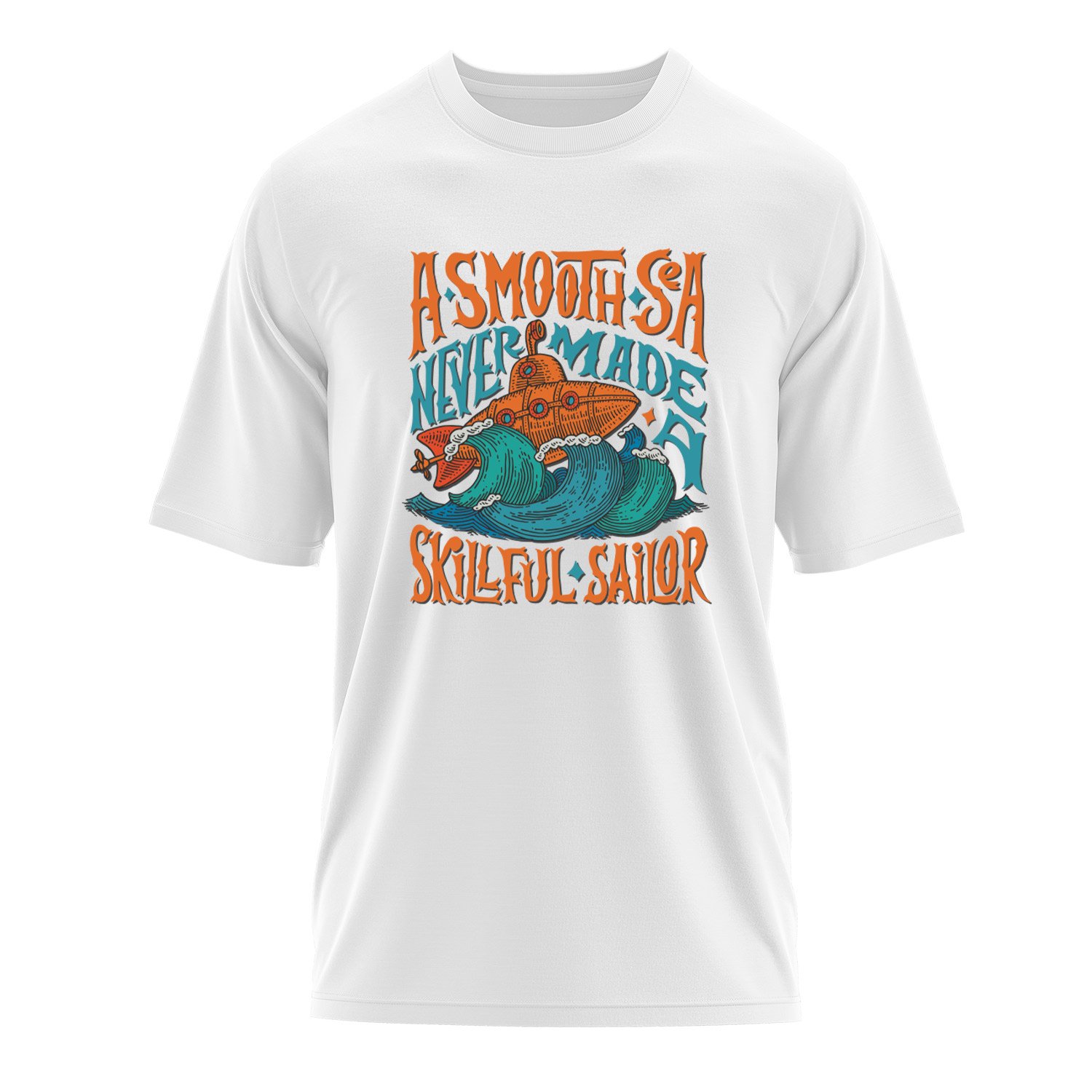 Smooth Sea Illustration Oversize Tişört XL - Beyaz