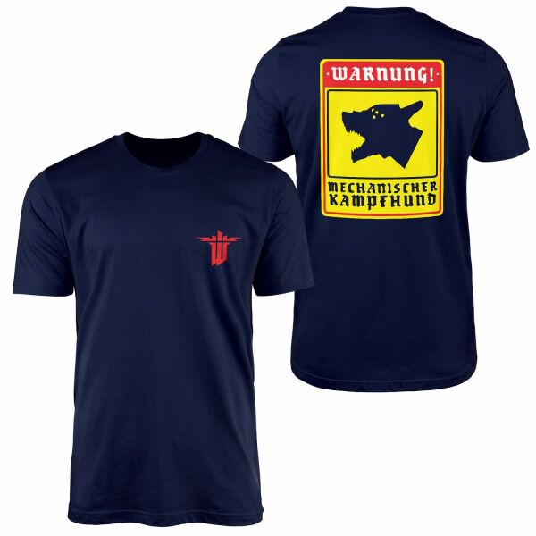 WARNUNG! Mechanischer Kampfhund | Wolfenstein Tişört S - İndigo Mavisi
