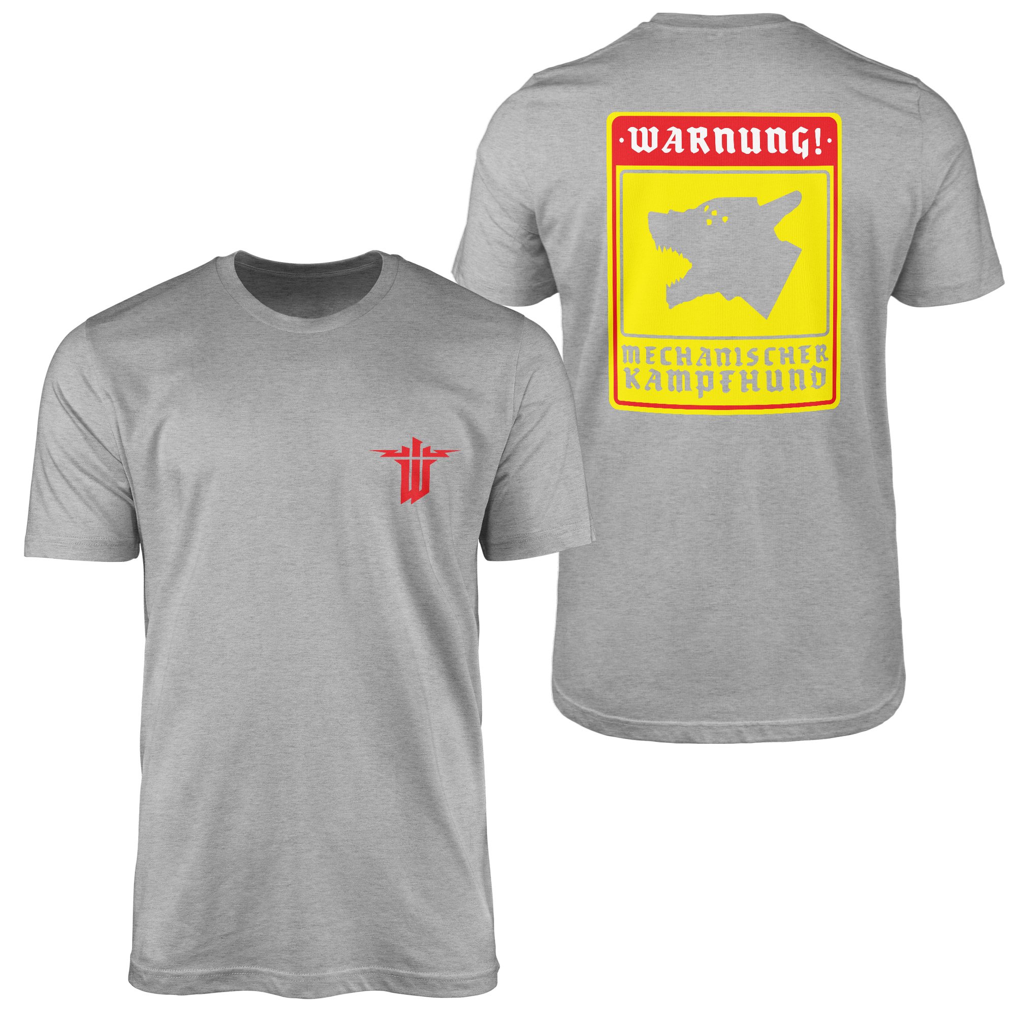 WARNUNG! Mechanischer Kampfhund | Wolfenstein Tişört S - Gri