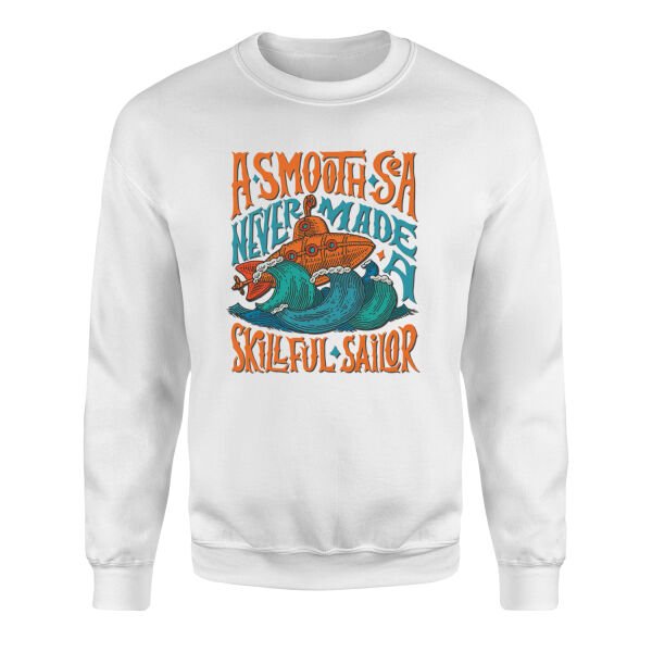 Smooth Sea Illustration Sweatshirt M - Beyaz