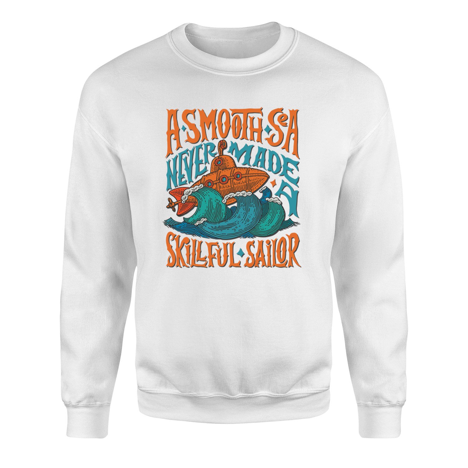 Smooth Sea Illustration Sweatshirt XL - Beyaz