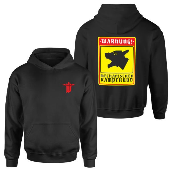 WARNUNG! Mechanischer Kampfhund | Wolfenstein Hoodie L - Siyah