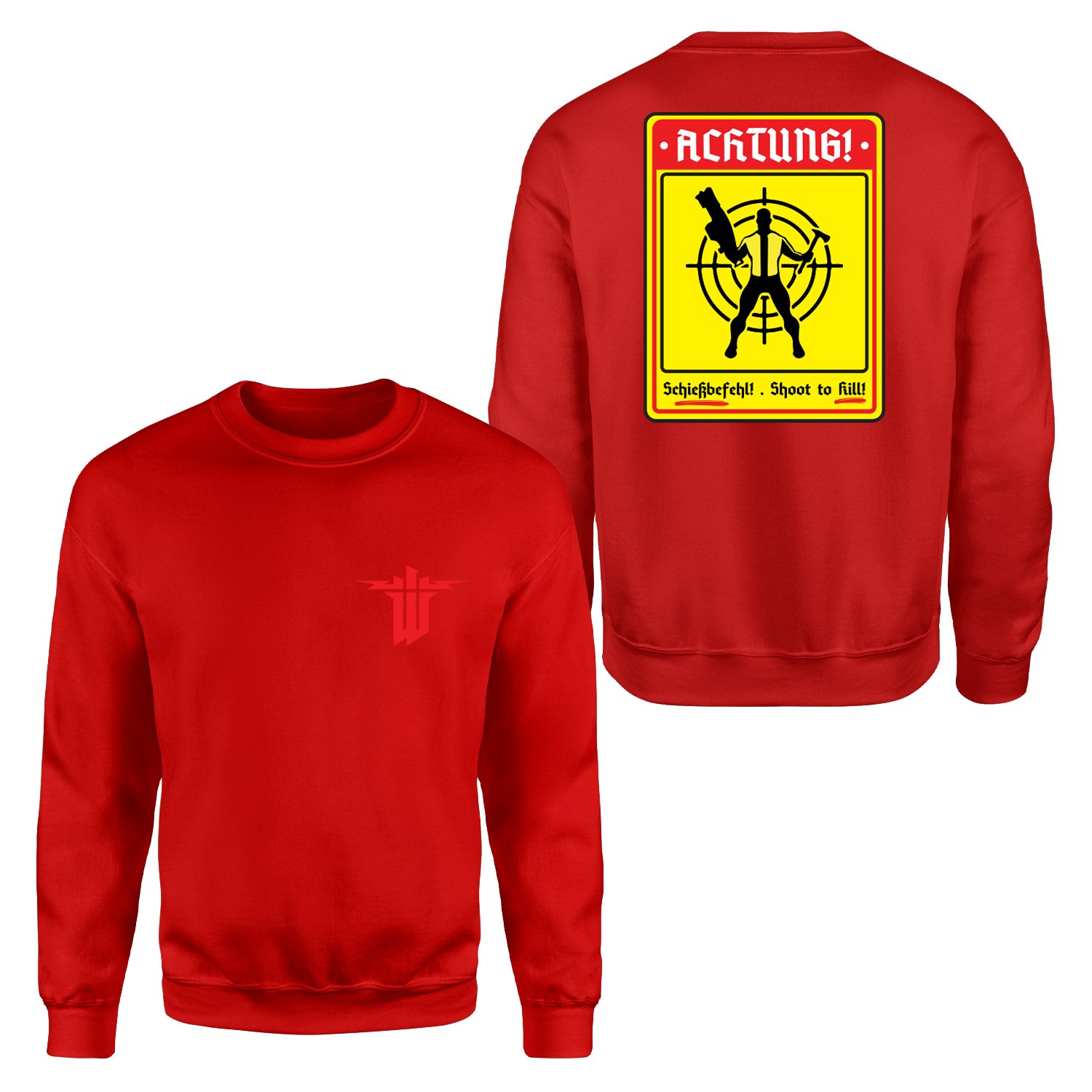 Achtung Schießbefehl! | Wolfenstein Sweatshirt L - Kırmızı