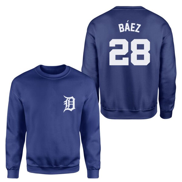 Javier Baez 28 Detroit Tigers Jersey Sweatshirt L - İndigo Mavisi