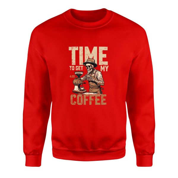 Time to Get My Coffee Sweatshirt L - Kırmızı