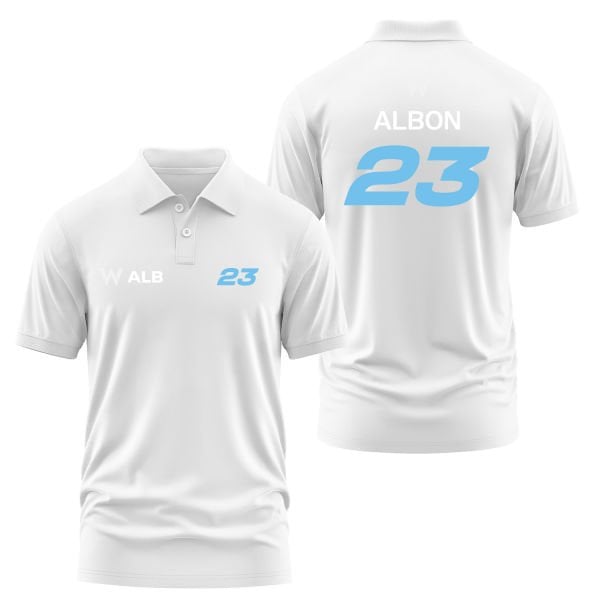 Alexander Albon 23 Driver Basic Polo Tişört S - Beyaz