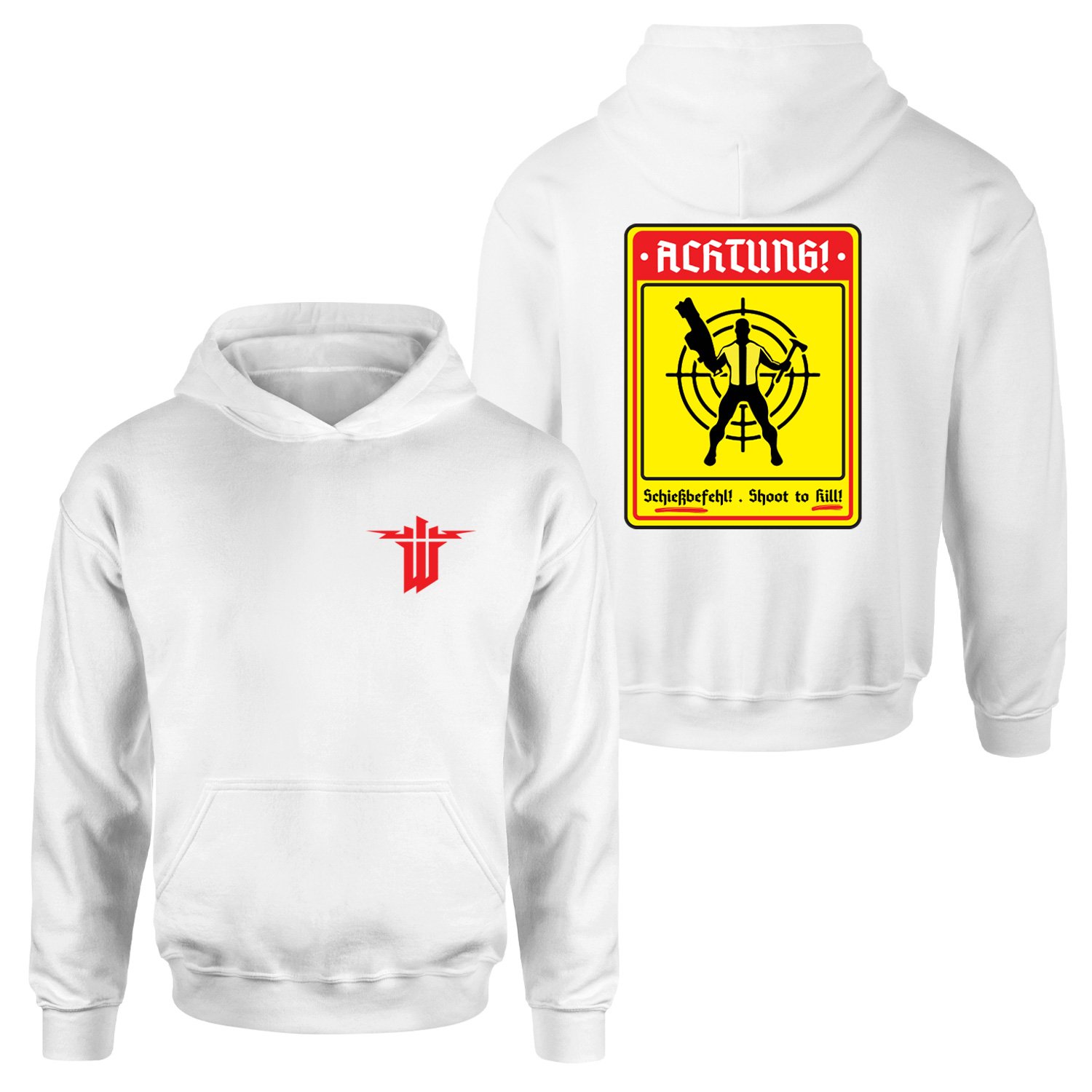 Achtung Schießbefehl! | Wolfenstein Hoodie XL - Beyaz